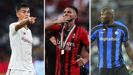 Paulo Dybala (AS Roma), Olivier Giroud (AC Milan) et Romelu Lukaku (Inter) sont très attendus pour cette nouvelle saison de Serie A. (AFP)