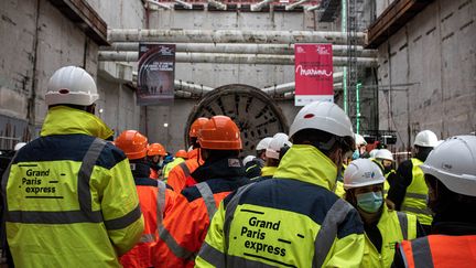 Le chantier de la future ligne 15 du Grand Paris Express à Créteil (Val-de-Marne), le 20 décembre 2021. (ARNAUD PAILLARD / HANS LUCAS / AFP)