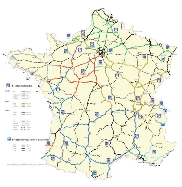 Carte du réseau des sociétés concessionnaires d'autroutes et d'ouvrages d'art. (BISON FUTE)