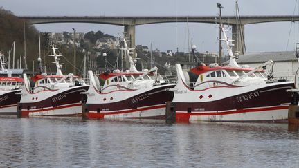 Des chalutiers à Saint-Brieuc (Côtes-d'Armor), le 11 avril 2018. (JEAN-LUC & FRANCOISE ZIEGLER / BIOSPHOTO / AFP)