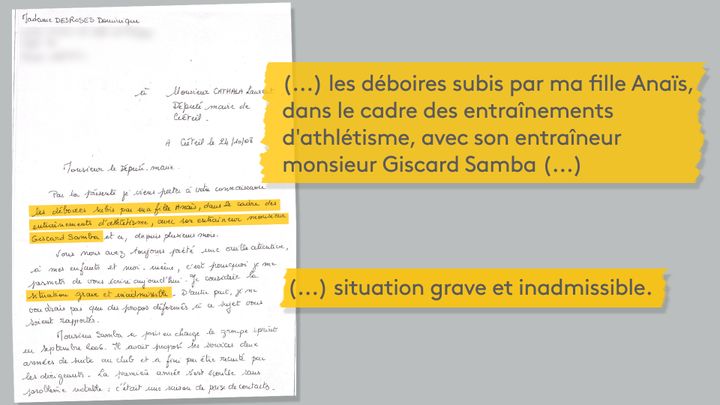 Extrait de la lettre envoyée par la mère d'Anaïs au député-maire de Créteil en 2008. (FRANCEINFO)