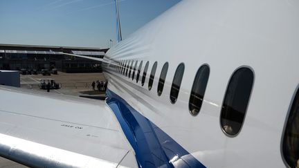 Un Boeing 787-10 Dreamliner sur le tarmac du Bourget (Seine-Saint-Denis), le 18 juin 2017. (ERIC PIERMONT / AFP)