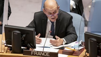 Le ministre français des Affaires étrangères, Jean-Yves le Drian, le 23 septembre 2021, à New York (Etats-Unis). (JOHN MINCHILLO / POOL)