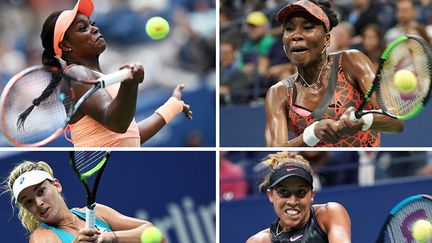 Les quatre demi-finalistes américaines de l'US Open 2017: Sloane Stephens (en haut à gauche), opposée à Venus Williams (en haut à droite), Coco Vandeweghe (en bas à gauche) face à Madison Keys (en bas à droite)