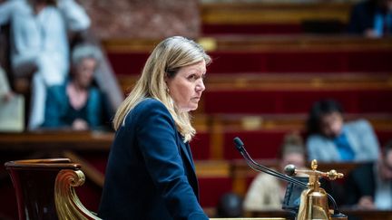 La présidente de l'Assemblée nationale, Yaël Braun-Pivet, le 30 mai 2023 au Palais-Bourbon. (XOSE BOUZAS / HANS LUCAS / AFP)