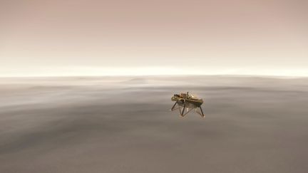 Simulation de la sonde InSight approchant de la planète Mars, le 14 novembre 2018. (AFP)