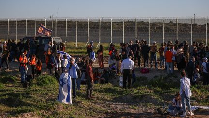 Near the Erez crossing point, during a rally calling for the construction of Israeli settlements in Gaza, February 29, 2024. (OREN ZIV / AFP)