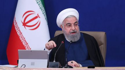 Le président iranien Hassan Rouhani, à Téhéran, le 14 avril 2021. (IRANIAN PRESIDENTIAL OFFICE HANDOUT / MAXPPP)