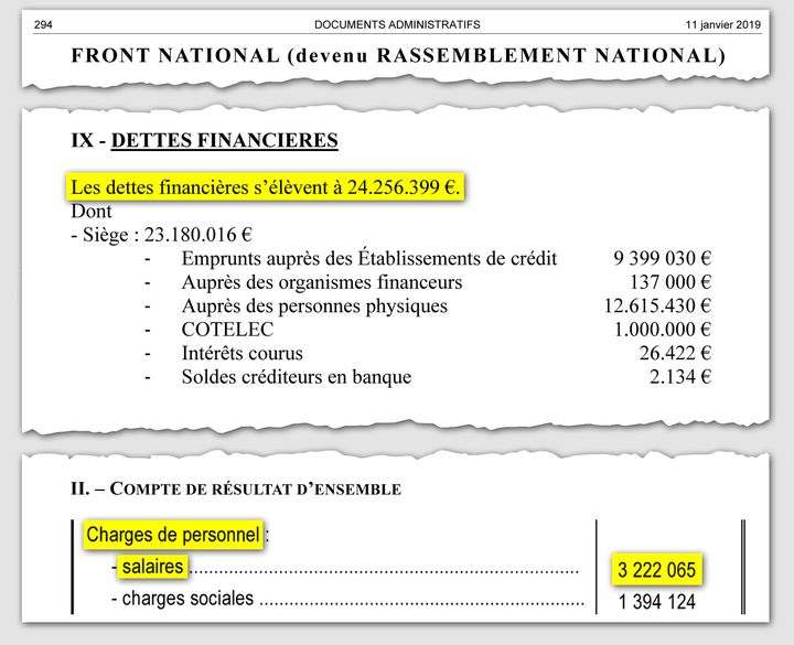 Extrait de la publication générale des comptes des partis et groupements politiques au titre de l'exercice 2017, pour le Front national. (Document de la commission nationale des comptes de campagne (CNCCFP))