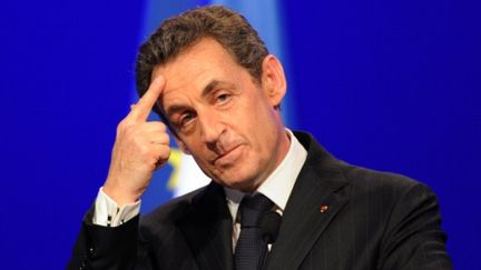 Nicolas Sarkozy durant un meeting, le 29 avril 2012 &agrave; Toulouse (Haute-Garonne). (PASCAL PAVANI / AFP)