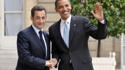 Nicolas Sarkozy accueille Barack Obama à l'Elysée (Archives/25/07/2008) (© AFP/Eric Feferberg)