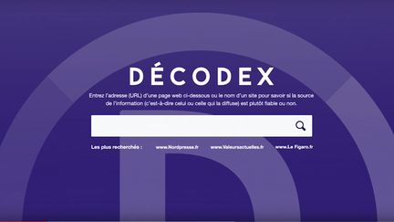 Capture d'écran de la page d'accueil Décodex, sur le site internet leMonde.fr (LEMONDE.FR)