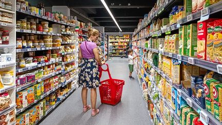 Une cliente dans un supermarché de Paris, le 9 septembre 2023. (RICCARDO MILANI / HANS LUCAS / AFP)