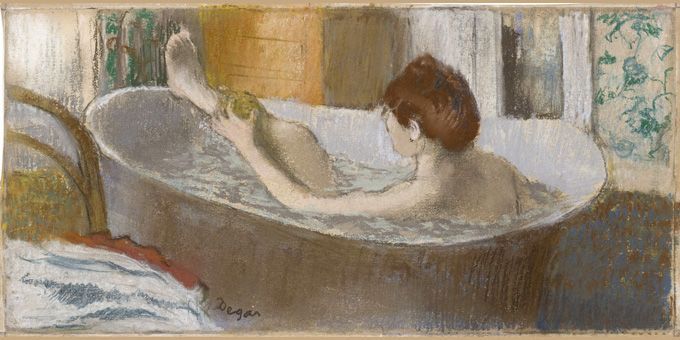 Edgar Degas, Une femme dans une baignoire s&#039;épongeant la jambe, vers 1883, pastel sur monotype, Paris musée d&#039;Orsay, legs Isaac de Camondo (1911)
 (Musée d&#039;Orsay, dist. RMN / Patrice Schmidt)