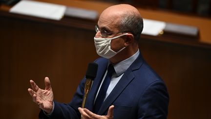 Jean-Michel Blanquer, le 20 octobre 2020, lors d'une séance de questions à l'Assemblée nationale, à Paris. (CHRISTOPHE ARCHAMBAULT / AFP)