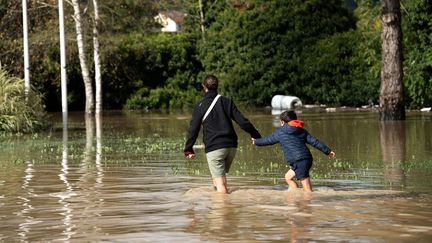 A flooded street in Coulommiers (Seine-et-Marne), October 10, 2024. (JEROME GILLES / NURPHOTO / AFP)