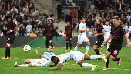 Patrice Evra, buteur contre Nice (BORIS HORVAT / AFP)