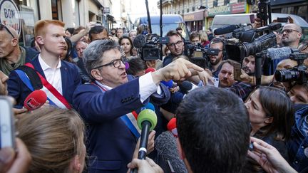 Jean-Luc Mélenchon de La France Insoumise en colère après les perquisitions dans les locaux de son parti à Paris, ainsi qu'à son propre domicile. le 16 octobre 2018. (CHRISTOPHE PETIT TESSON / EPA)