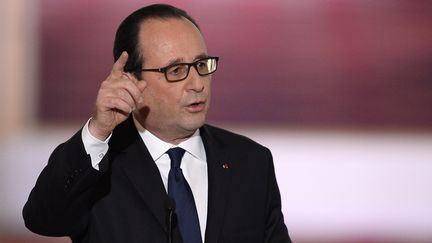 Fran&ccedil;ois Hollande lors de la conf&eacute;rence de presse organis&eacute;e &agrave; l'Elys&eacute;e, jeudi 5 f&eacute;vrier 2015. (ALAIN JOCARD / AFP)