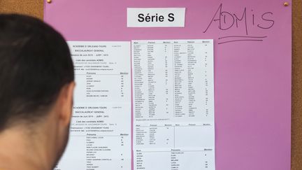 Un élève devant les résultats du baccalauréat dans un lycée de Grandmont à Tours, le 5 juillet 2019 (photo d'illustration). (GUILLAUME SOUVANT / AFP)