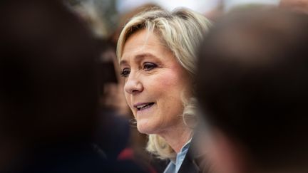 La candidate RN Marine Le Pen lors d'une discours à Bayeux (Calvados), le 9 novembre 2021. (SAMEER AL-DOUMY / AFP)