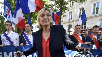 La présidente du Front national, Marine Le Pen, le 20 avril 2018, à Paris. (GERARD JULIEN / AFP)