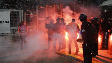 17 personnes ont été interpellées, après des incidents en marge du match OM-Feyenoord Rotterdam, le 5 mai 2022. (NICOLAS VALLAURI / MAXPPP)