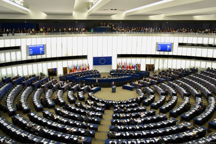 L'hémicycle du Parlement européen à Strasbourg, le 17 avril 2019. (NOEMIE BONNIN / RADIO FRANCE)