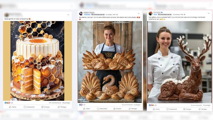 Des images générées par une intelligence artificielle et publiées sur Facebook pour recueillir des interactions d'utilisateurs et être mises en avant par l'algorithme de recommandation. (FACEBOOK)