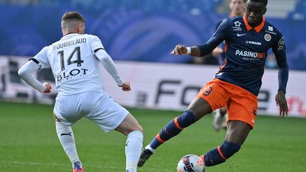 Mavididi auteur d'un doublé en première mi temps à la Mosson face à Rennes, le 21 février 2021.  (PASCAL GUYOT / AFP)