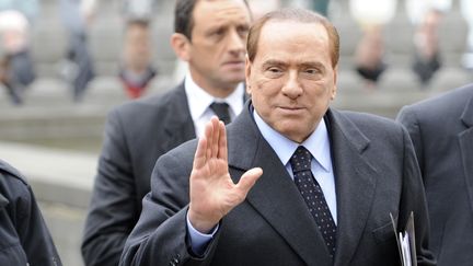 Silvio Berlusconi, sixi&egrave;me fortune d'Italie, &agrave; Bruxelles (Belgique), le 1er mars 2012. (JEAN-CHRISTOPHE VERHAEGEN / AFP)