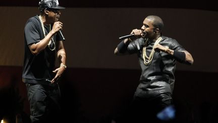 Jay-Z et Kanye West vendredi 1er Juin 2012 à Bercy.
 (©photoPQR/Le Parisien/ Frederic Dugit)