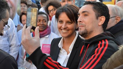 La ministre des Droits des femmes, Najat Vallaud-Belkacem, le 6 mars 2014 &agrave; Aubervilliers (Seine-Saint-Denis). (THOMAS BAIETTO / FRANCETV INFO)