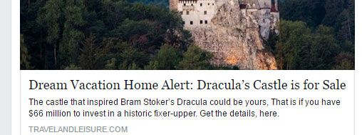 &nbsp; (Première version de l'article de la vente du château de Dracula © Capture d'écran Facebook)