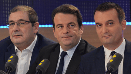 De gauche à droite, Pascal Cherki (PS), Thierry Solère (LR) et Florian Philippot (FN), invités de franceinfo vendredi 2 décembre (FRANCEINFO)