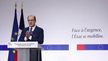 Le Premier ministre, Jean Castex, lors d'une conférence de presse, 0 Paris, le 16 mars 2022. (THOMAS SAMSON / AFP)