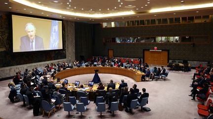 Les membres du Conseil de sécurité de l'ONU réunis à New York (Etats-Unis), le 17 décembre 2024. (MICHAEL M. SANTIAGO / GETTY IMAGES NORTH AMERICA)