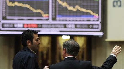 A la Bourse de Madrid, le 23 avril 2012. (DOMINIQUE FAGET / AFP)