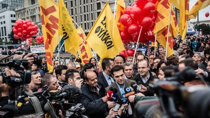 Alexis Tsipras interrogé par la presse en novembre 2014. ( WASSILIOS ASWESTOPOULOS / NURPHOTO)