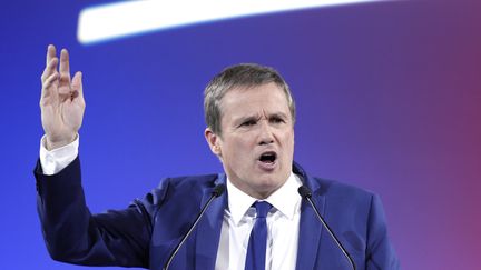 Nicolas Dupont-Aignan, le 19 avril 2017 à Paris.&nbsp; (THOMAS SAMSON / AFP)