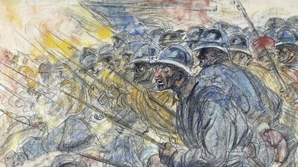 Soldats montant à l'assaut, en 1915, pastel de Hanry de Goux.&nbsp;La Chanson de Craonne&nbsp;fera partie de la bande son de cette année 2017, à l'occasion du centenaire de la tragédie du Chemin des Dames et des mutineries de 1917.
 (DEA PICTURE LIBRARY / DEAGOSTINI / GETTY IMAGES)