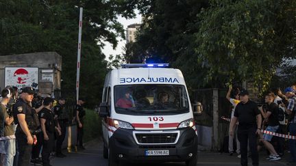 An ambulance leaves a court in kyiv after an explosion on July 5, 2023, in Ukraine.  (JAE C. HONG/AP/SIPA)