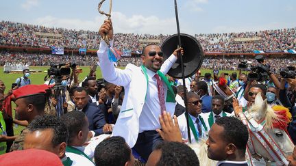 Le Premier ministre éthiopien, Abiy Ahmed, en campagne électorale à Jimma, le 16 juin 2021. (TIKSA NEGERI / REUTERS)