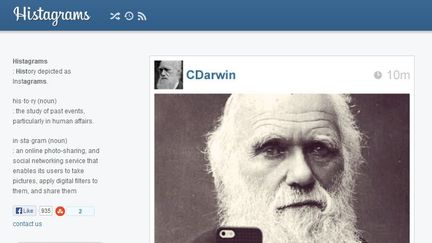 Capture d'&eacute;cran du Tumblr Histagrams, pr&eacute;sentant le naturaliste anglais Charles&nbsp;Darwin en train de se photographier. (HISTAGRAMS / TUMBLR)