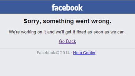  (Le message d'erreur de Facebook, en fin d'après-midi © Capture d'écran Facebook)