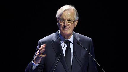 Le Premier ministre, Michel Barnier, lors d'un discours au congrès des sapeurs-pompiers à Mâcon (Saône-et-Loire), le 28 septembre 2024. (ALEX MARTIN / AFP)