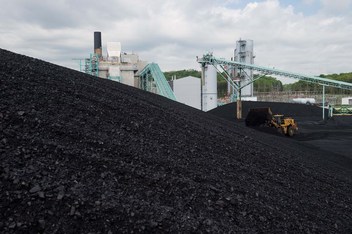 Du charbon stocké dans une centrale thermique près de Somerset dans le Kentucky (Etats-Unis), le 19 avril 2017. (NICHOLAS KAMM / AFP)