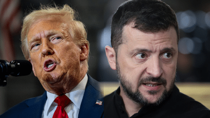 Le candidat républicain à la présidentielle américaine, Donald Trump (à gauche) et le président ukrainien Volodymyr Zelensky. (AFP / FRANCEINFO)