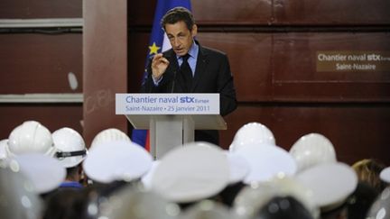 Sarkozy à Saint-Nazaire (25/01/2011) (AFP/LIONEL BONAVENTURE)