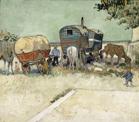 "Les roulottes, campement de boh&eacute;miens aux environs d'Arles" (1888), de&nbsp;Vincent Van Gogh. Huile sur toile, 45 x 51 cm. Paris, Mus&eacute;e d&rsquo;Orsay. (RMN (MUSÉE D'ORSAY) / HERVÉ LEWANDOWSKI)